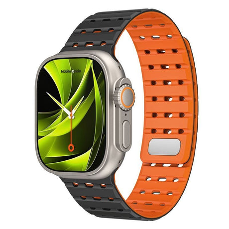 Apple Watch (42/44/SE/45/46/49mm) Mobile Origin Magnetisk Silikonrem – Svart / Oransje