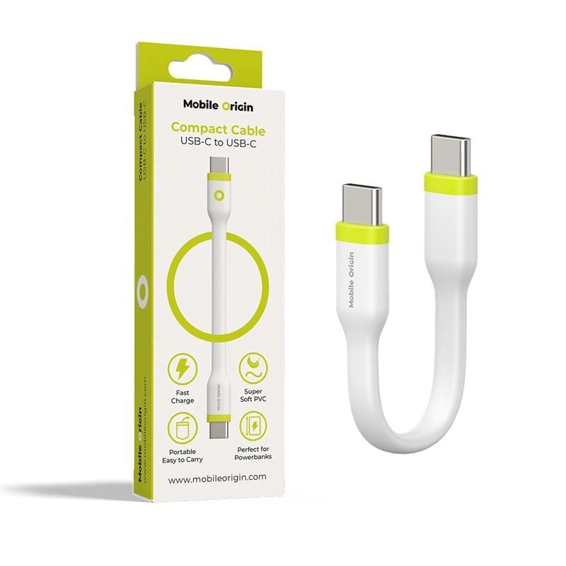 Mobile Origin 60W USB-C til USB-C Kabel 10 cm - Hvit