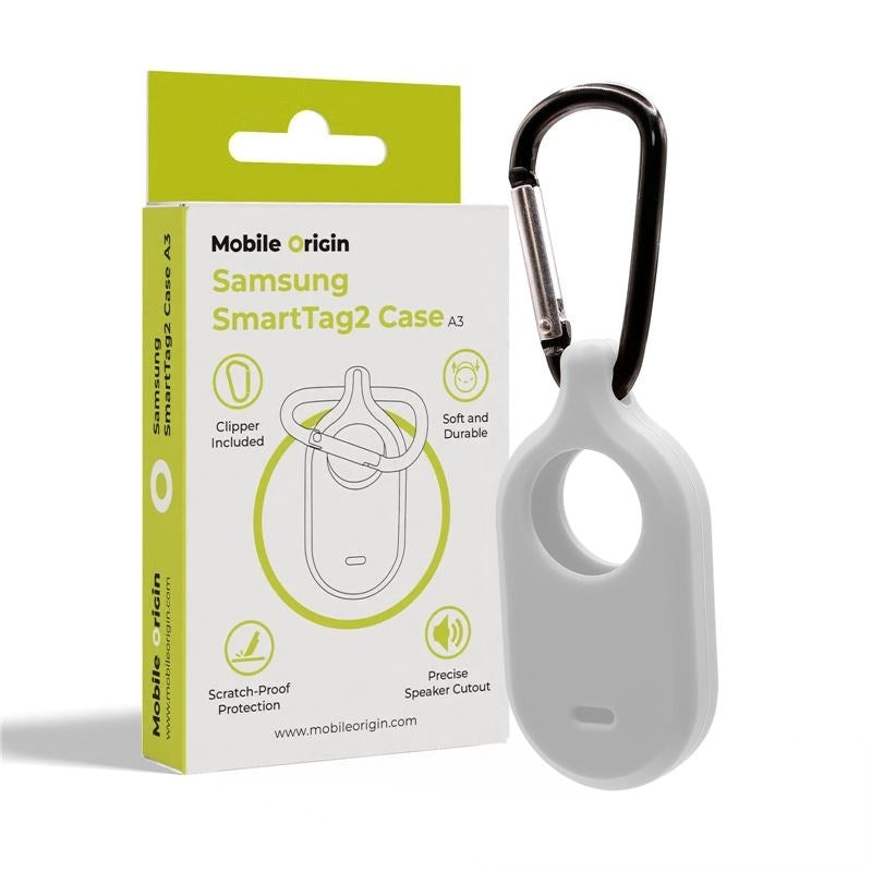 Mobile Origin Samsung Galaxy SmartTag2 Silikon Deksel med Karabinkrok - Hvit