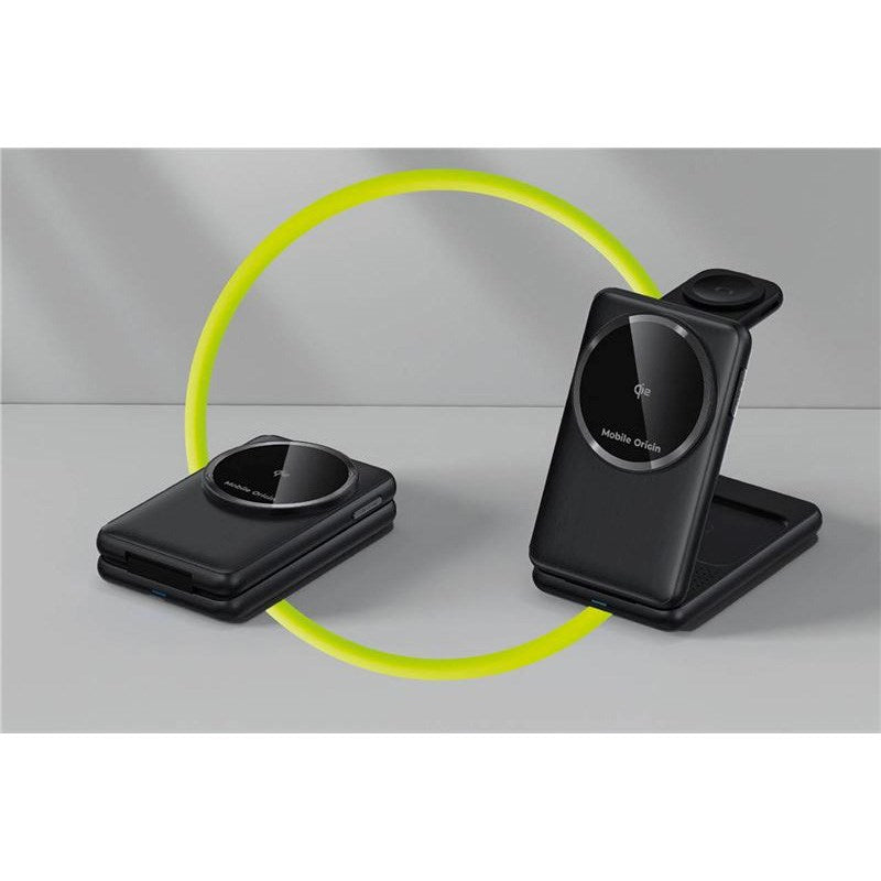 Mobile Origin 3-i-1 Qi2 Sammenleggbar Trådløs Lader for Telefon & Apple Watch & Øretelefoner – Svart