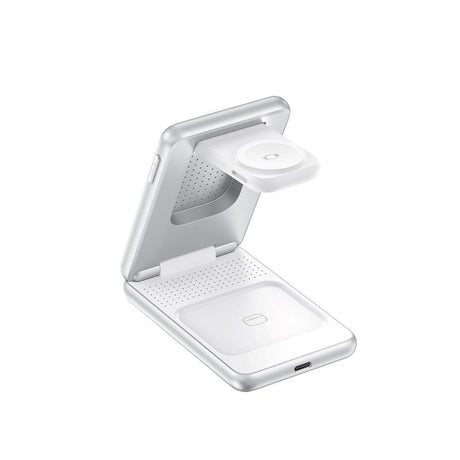 Mobile Origin 3-i-1 Qi2 Sammenleggbar Trådløs Lader for Telefon & Apple Watch & Øretelefoner – Sølv