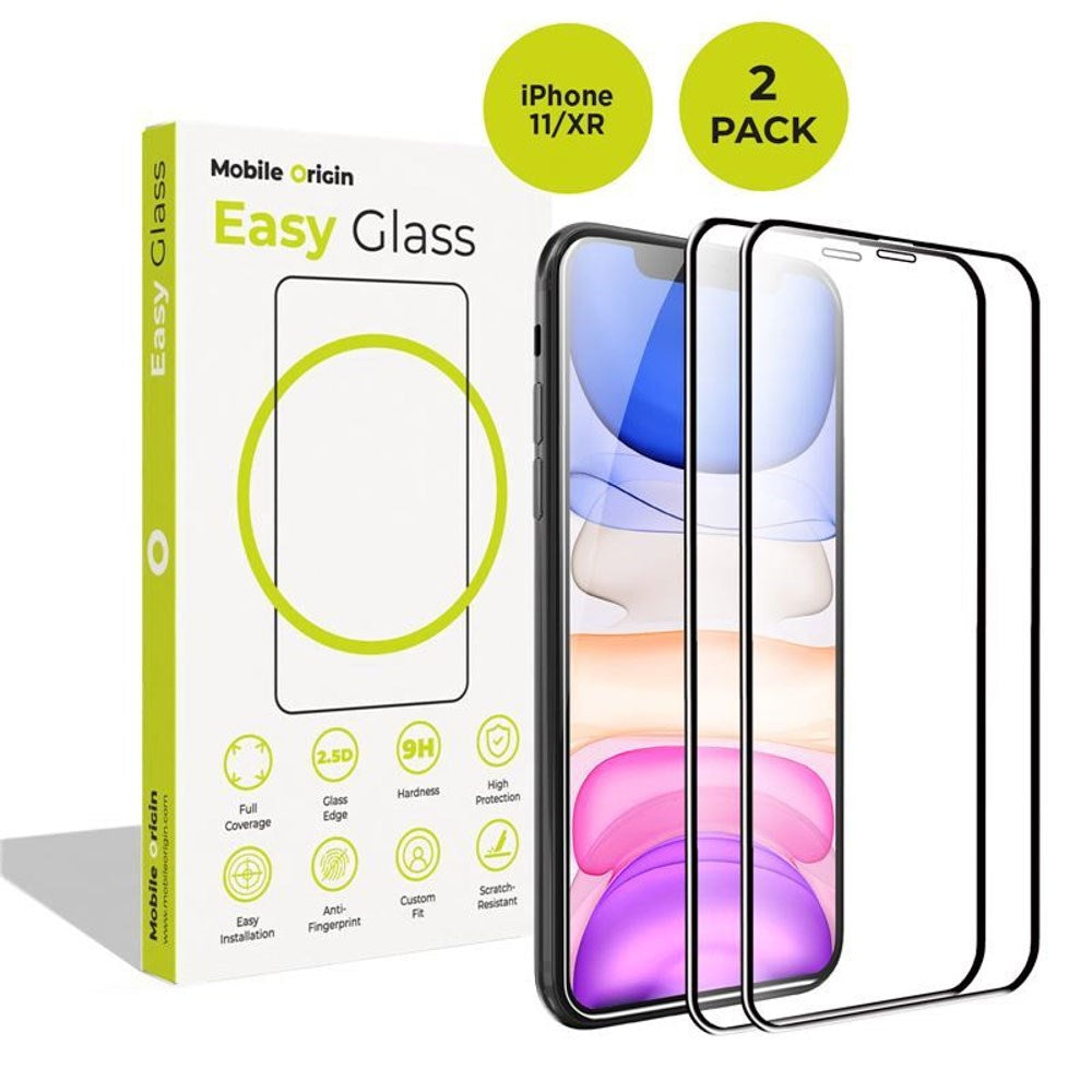 iPhone 11 / XR Mobile Origin EasyGlass Beskyttelsesglass - 2 stk - Gjennomsiktig / Svart Kant