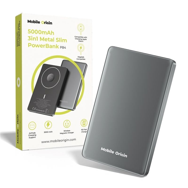 Mobile Origin 3-i-1 Powerbank 5000mAh Slim – m. MagSafe & Hurtiglading