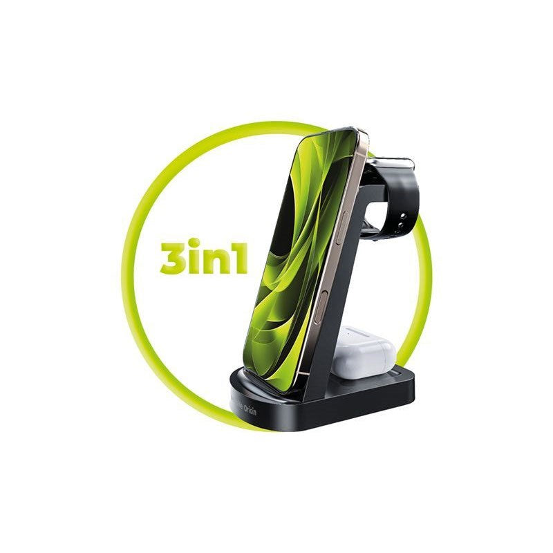 Mobile Origin 3-i-1 Trådløs lader - iPhone - Apple Watch - AirPods - MagSafe / Qi Kompatibel - Svart