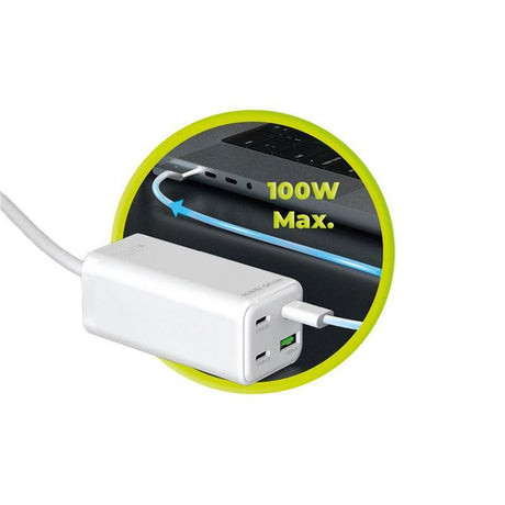 Mobile Origin 100W USB-C-Hub med USB-A & Schuko-Plugg – Hvit