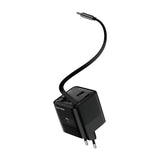 Mobile Origin Display Vegglader m. 1 x USB-A / 1 x USB-C / 1 x Uttrekkbart USB-C Kabel - 65W - Svart