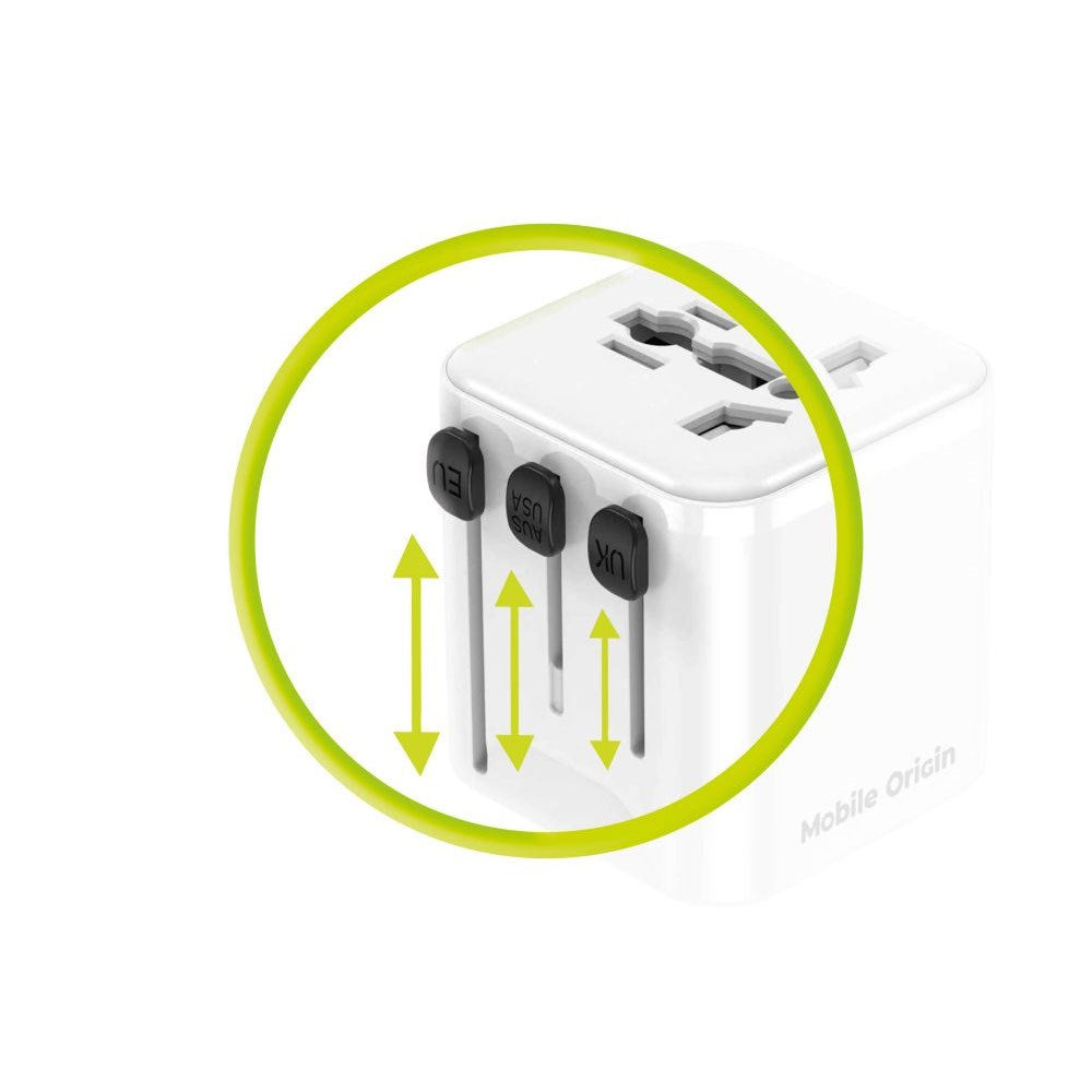 Mobile Origin 30W Universell Reiseadapter EU/UK/US/AUS – Hvit