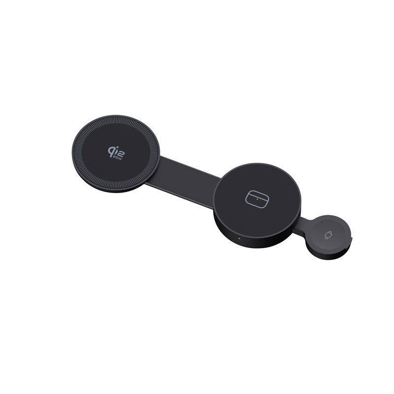 Mobile Origin 3-i-1 Sammenleggbar Trådløs Qi2-Lader for Smarttelefon / Apple Watch / Hodetelefoner - 25W - Svart