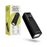 Mobile Origin 165W PowerBank m. Display & Lommelykt - 2x USB-C & 1x USB-A - 30.000 mAh - Svart