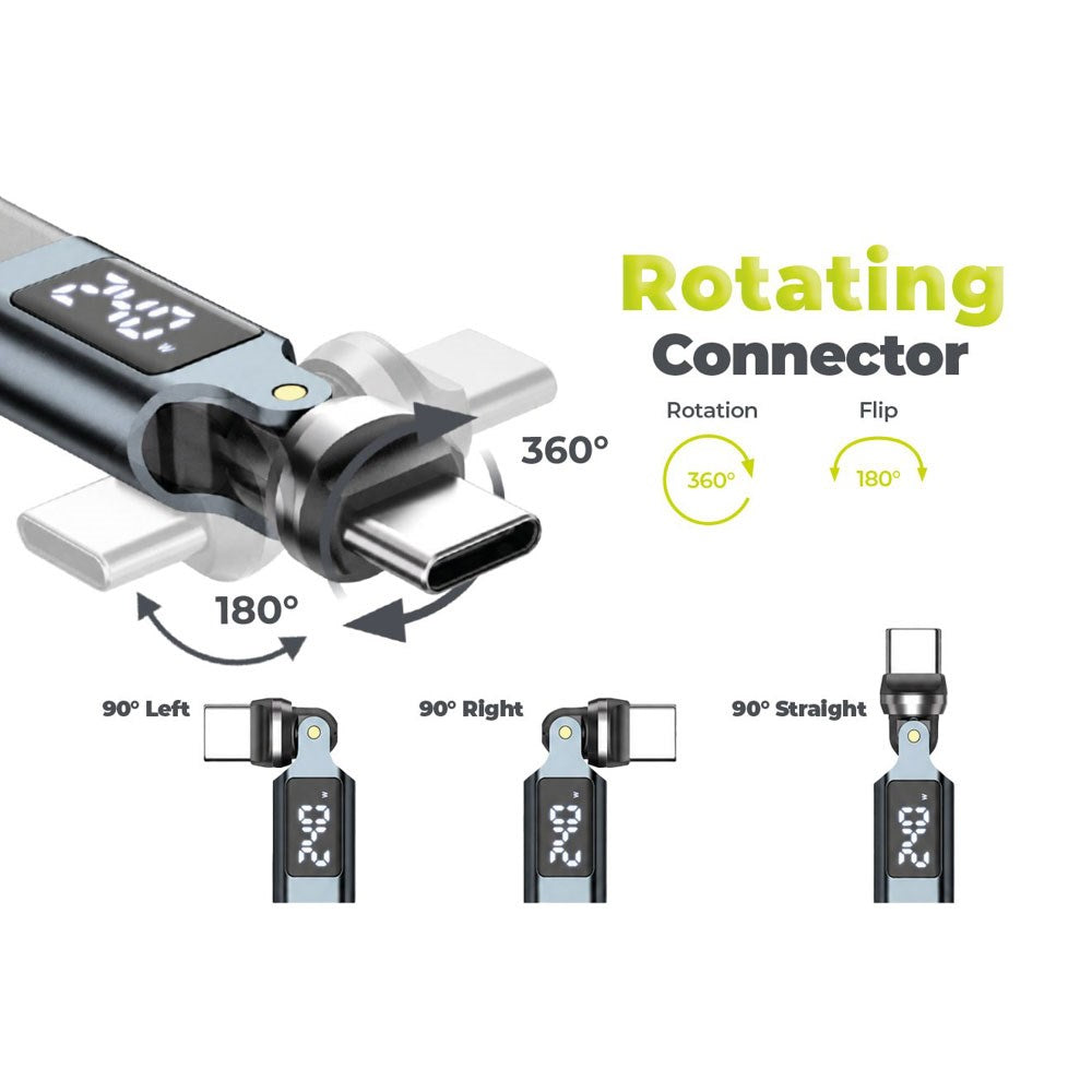 Mobile Origin 240W Display 540° Roterbar USB-C til USB-C Kabel - 1m - Svart