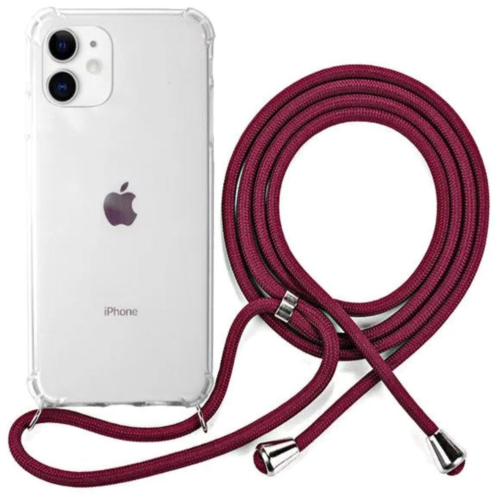 iPhone 11 Plastdeksel med Snor / Stropp – Gjennomsiktig/Rød