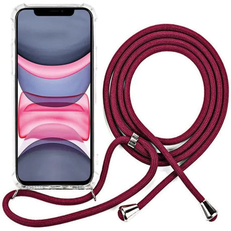 iPhone 11 Plastdeksel med Snor / Stropp – Gjennomsiktig/Rød