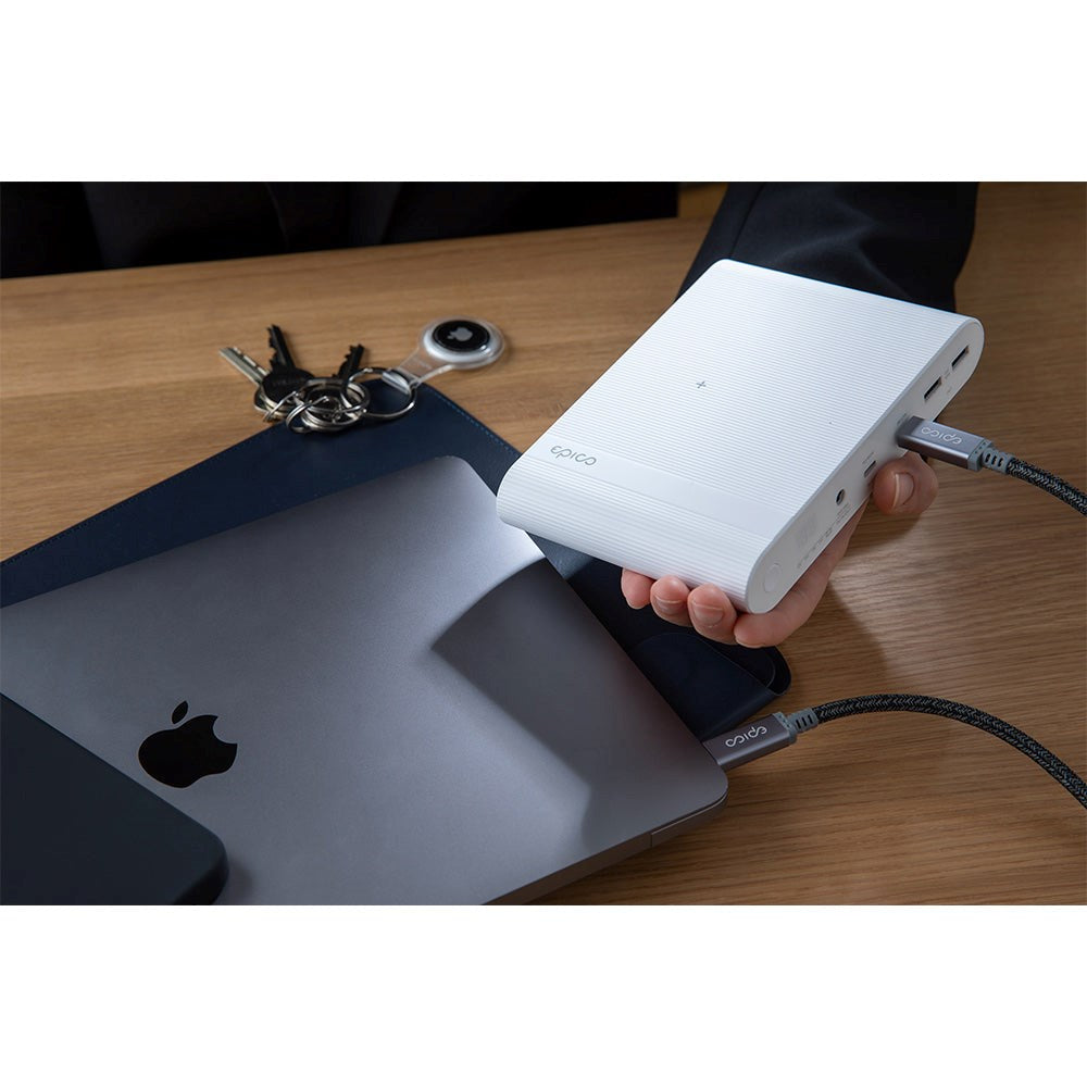 Epico Multi Powerbank m. USB-C, USB-A, DC + Billader - 26 800 mAh - Hvit