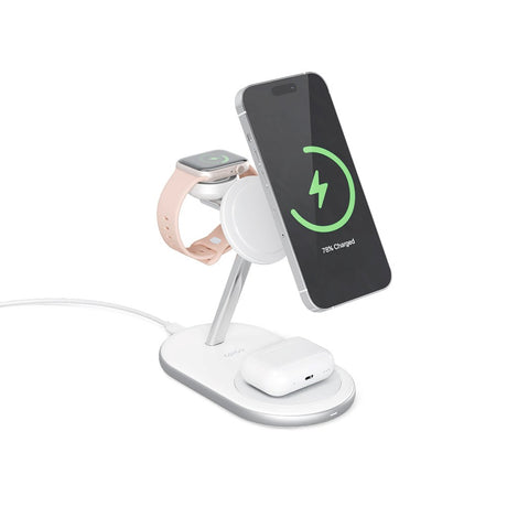 Epico Charging Stand - 3-i-1 15W Trådløs Lader - MagSafe Kompatibel - Hvit