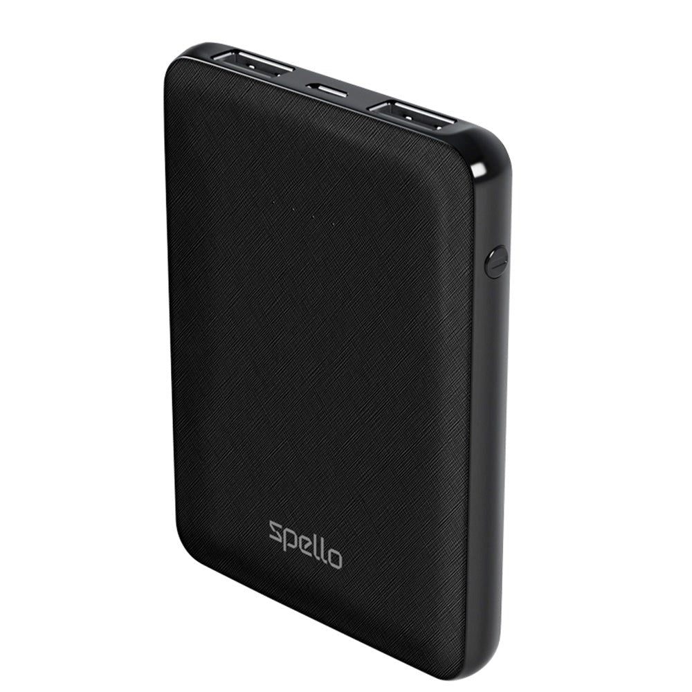 Spello Pocket Powerbank 10W med 2 x USB-A - 5000 mAh - Svart