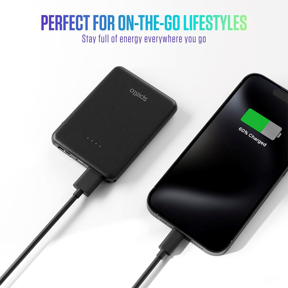 Spello Pocket Powerbank 10W med 2 x USB-A - 5000 mAh - Svart