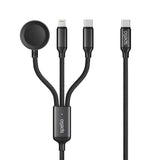 Spello 3-i-1 Multifunksjonell 100W USB-C-Kabel med USB-C - Lightning - Apple Watch-Lader - Svart