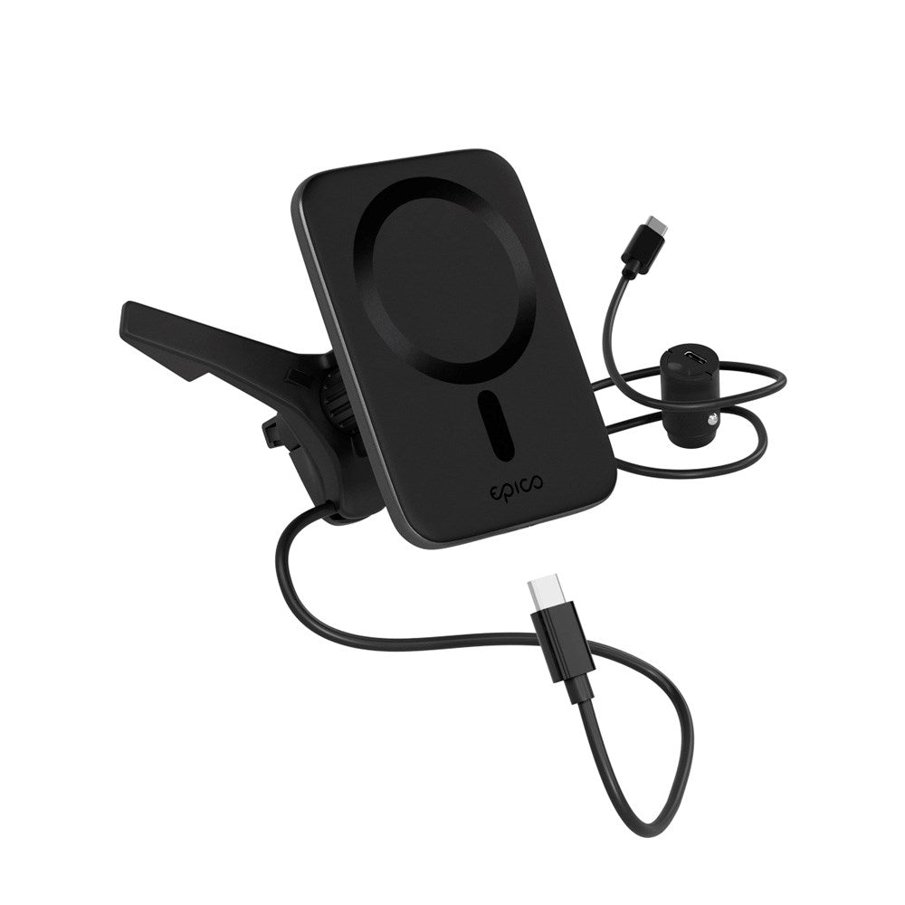 Epico Qi2 Mag+ Mobillader for Bil - 15W Trådløs Lading - MagSafe Kompatibel - Svart