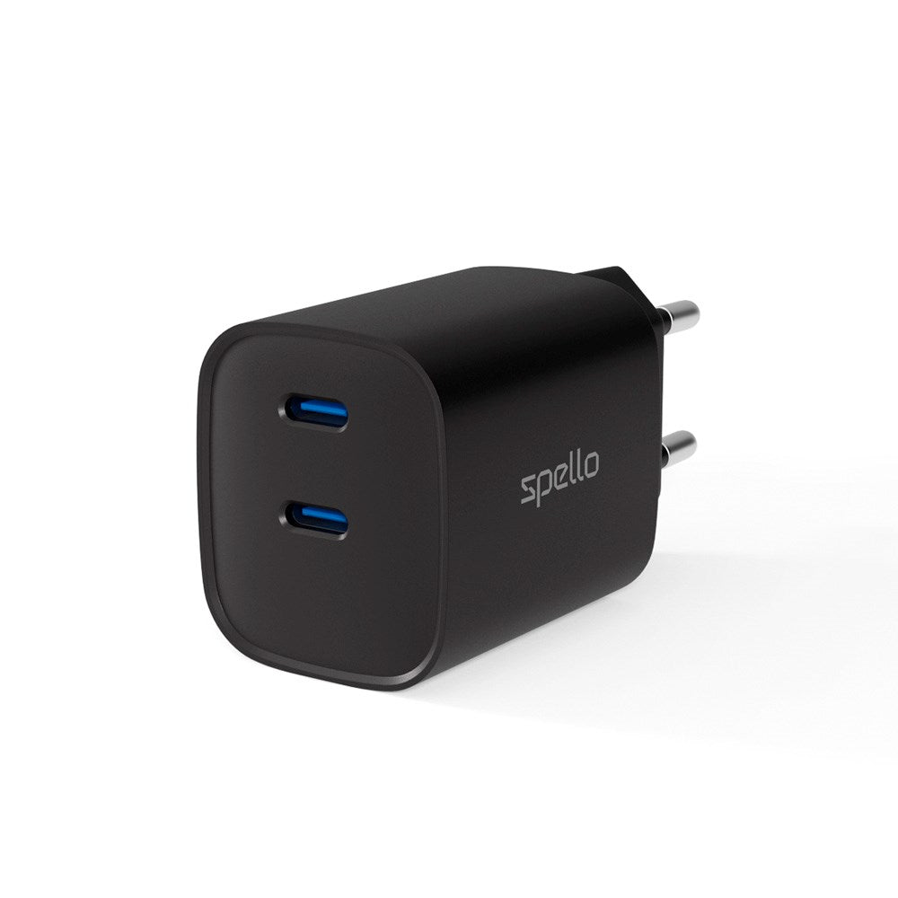 Spello 35W PD (Power Delivery) Väggladdare med 2 x USB-C - Svart