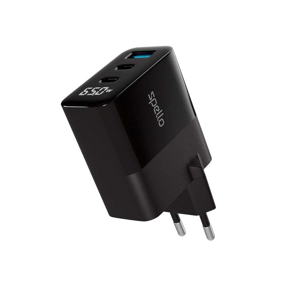 Spello 65W PD (Power Delivery) Väggladdare med 2 x USB-C 1 x USB-A - Svart
