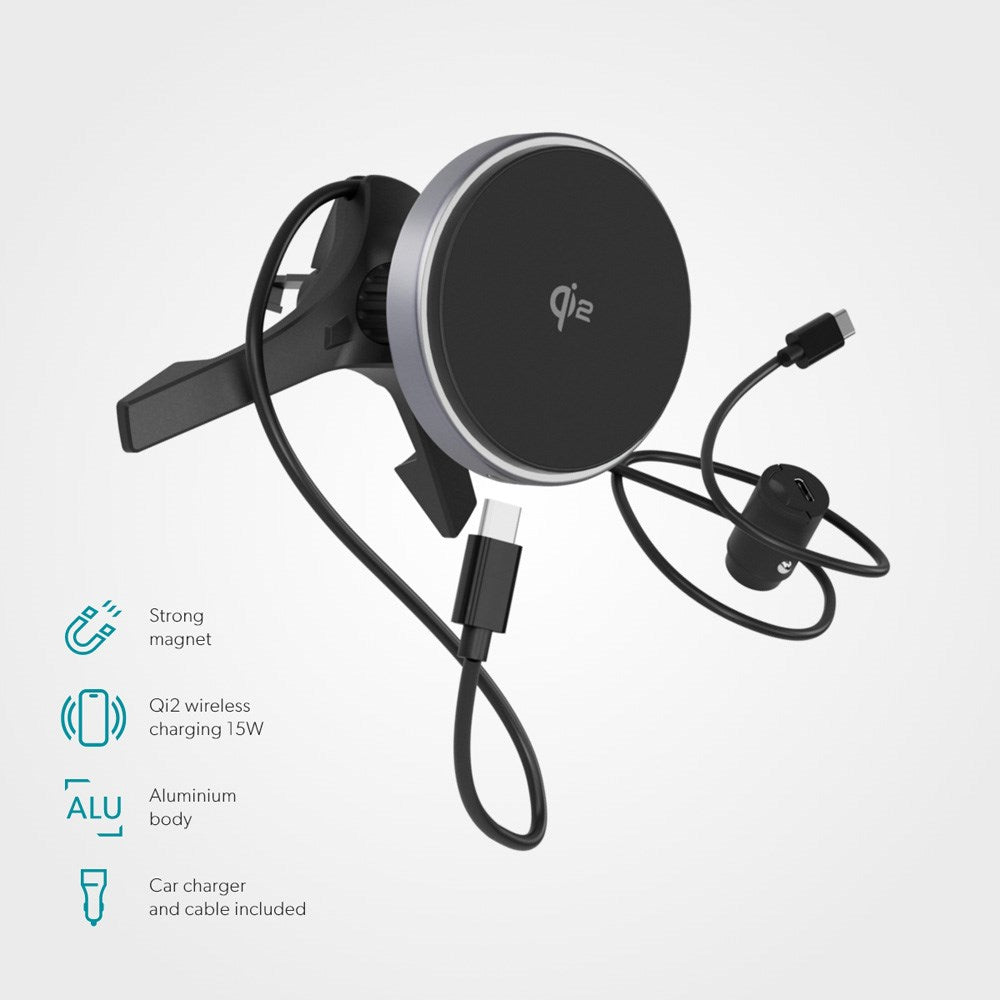 Epico UltraDrive Magnetisk 15W Mobilholder for Luftventil - MagSafe / Qi2 Kompatibel - Svart