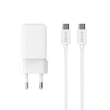 Epico UltraBoost GaN 35W Vegglader m. 1.2m USB-C til USB-C Kabel - 2x USB-C - Hvit