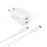 Epico UltraBoost GaN 35W Vegglader m. 1.2m USB-C til USB-C Kabel - 2x USB-C - Hvit