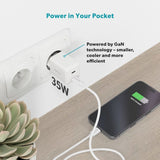 Epico UltraBoost GaN 35W Vegglader m. 1.2m USB-C til USB-C Kabel - 2x USB-C - Hvit