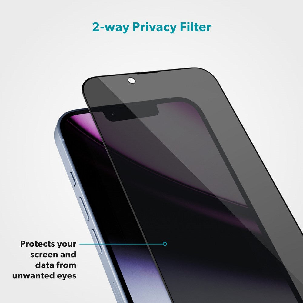 iPhone 17e / 16e / 14 / 13 / 13 Pro Epico Privacy Glass 3D Skjermbeskyttelsesglass m. Monteringsramme - Gjennomsiktig