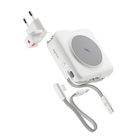 Epico UltraPack Mag+ 3-i-1 Reise PowerBank 10.000 mAh - MagSafe Kompatibel - Hvit