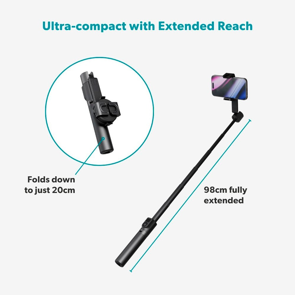 Epico 2-i-1 Tripod Mag+ Selfie Stick - Sammenleggbar - MagSafe Kompatibel - Svart