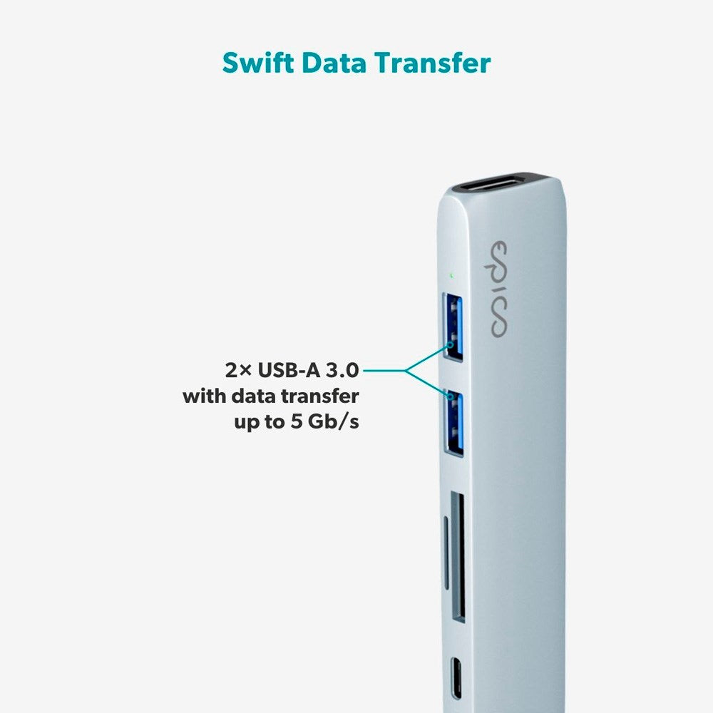 Epico 6-i-1 Aluminium Hub 8K - Sky Blue