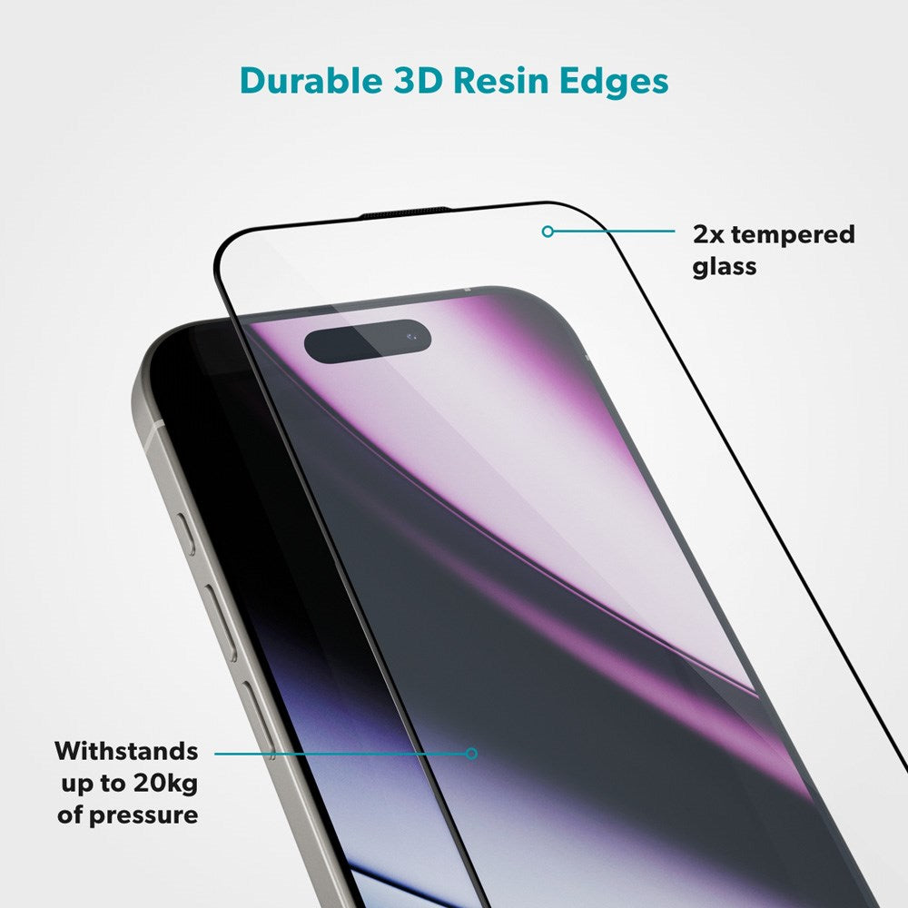 iPhone 16 / 15 / 14 Pro Epico Hero Glass 3D Skjermbeskyttelsesglass m. Monteringsramme - Gjennomsiktig