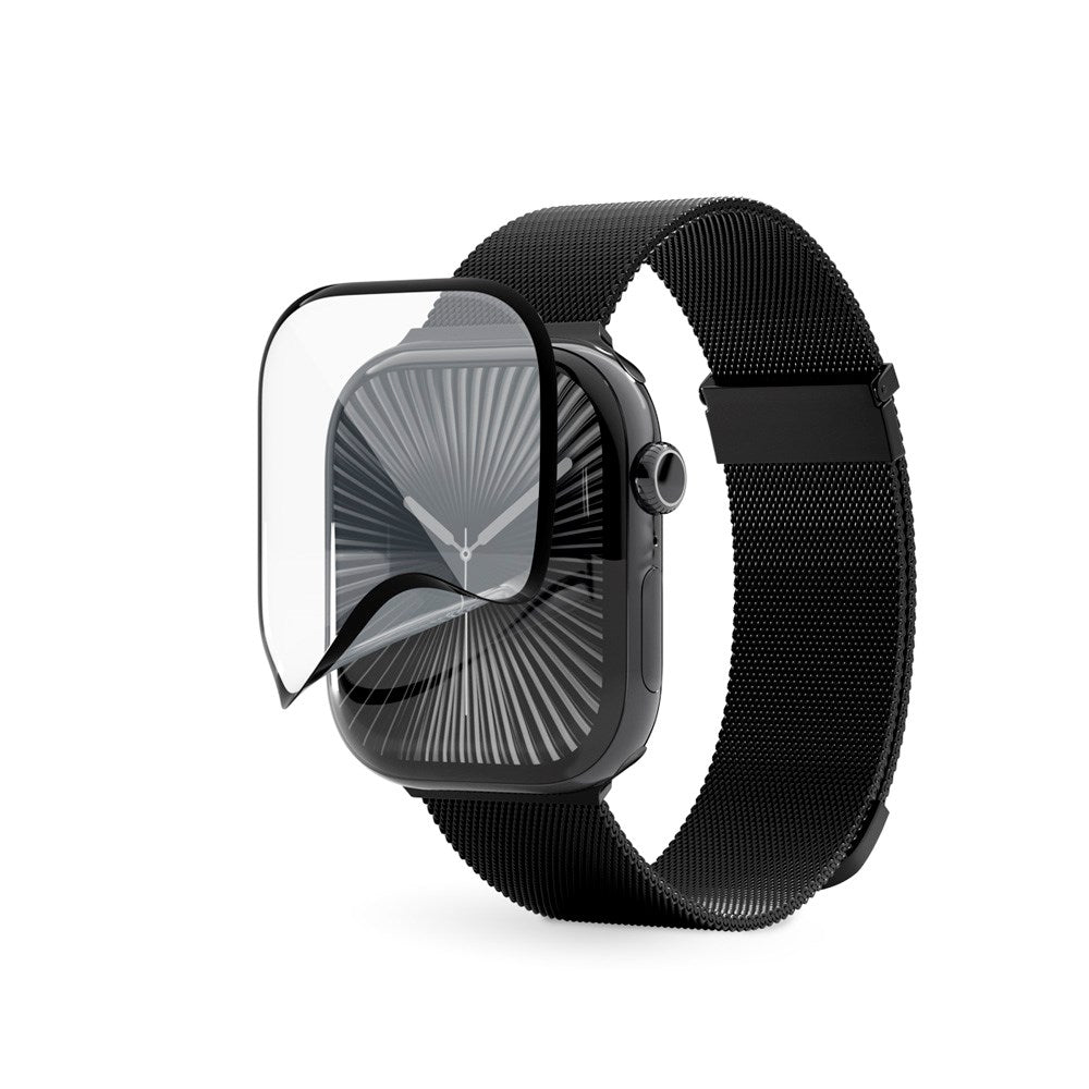 Apple Watch 11 / 10 (42mm) Epico 3D+ Flexiglass m. Installasjonsramme - Gjennomsiktig / Svart Kant