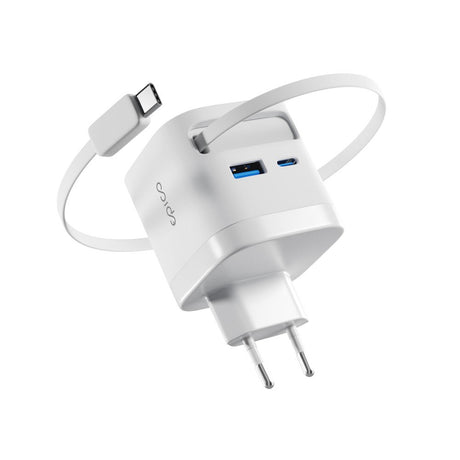 Epico UltraBoost 65W Vegglader m. USB-C / USB-A / Uttrekkbart USB-C Kabel – Hvit