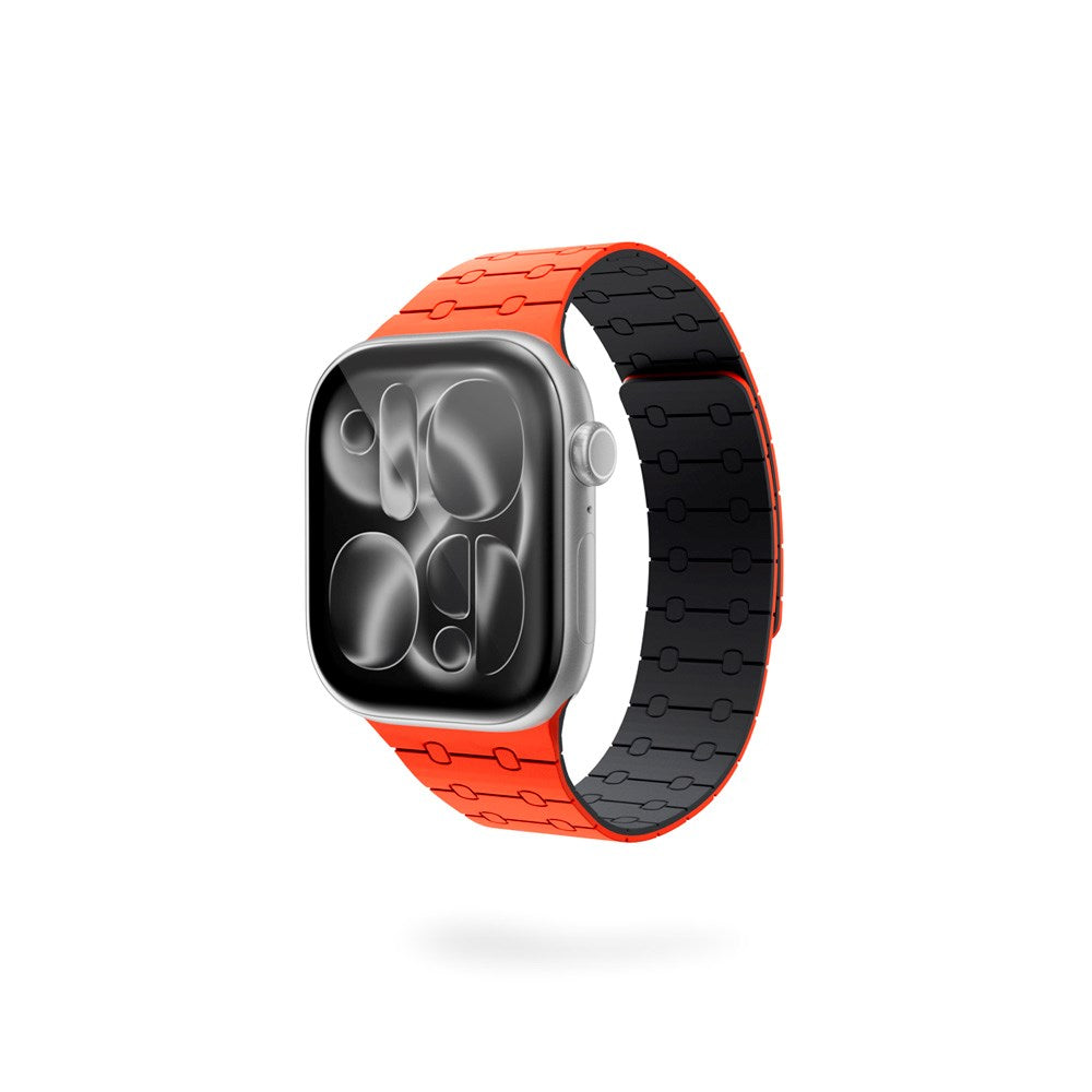 Apple Watch (38/40/SE/41/42) Epico Magnetic+ Silikone Klokkereim - Oransje / Svart