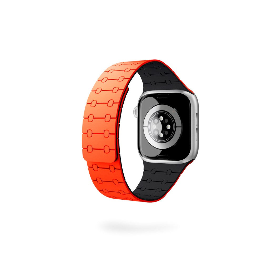 Apple Watch (42/44/SE/45/46/49) Epico Magnetic+ Silikone Klokkereim - Oransje / Svart