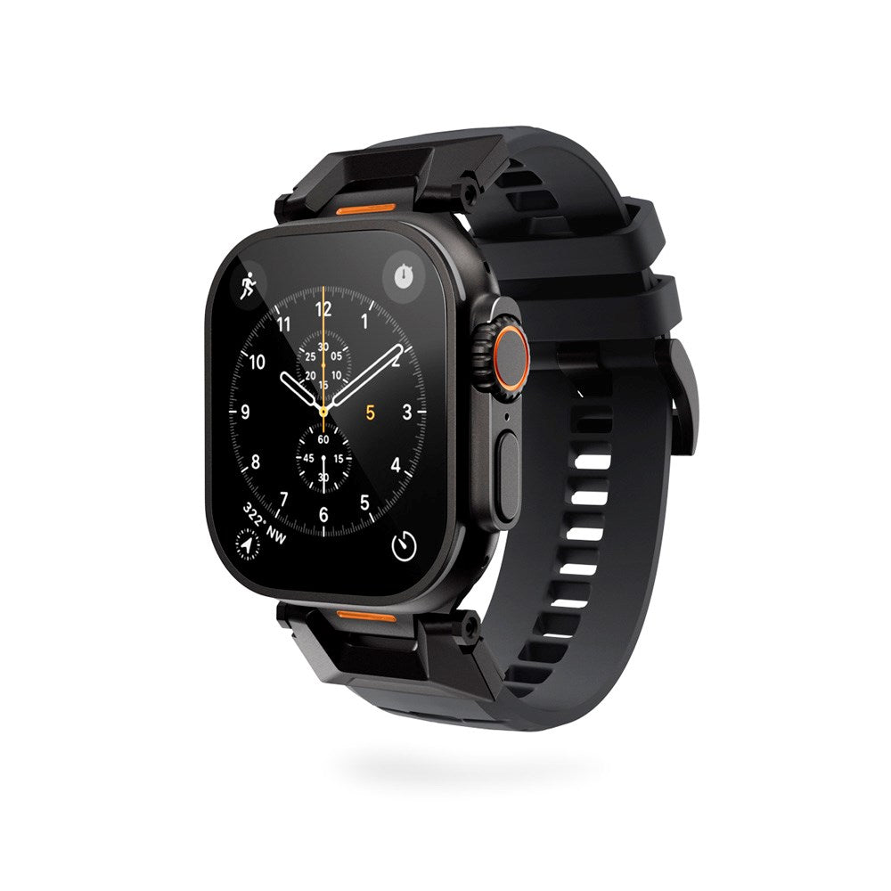 Apple Watch (42/44/SE/45/46/49) Epico Rubber Pro Klokkereim med Metallspenne - Svart