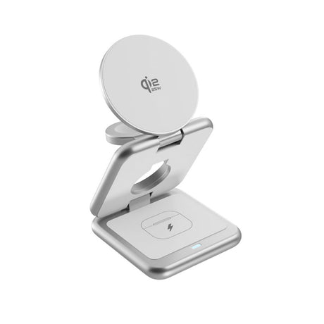 Epico UltraBase EF60 3-i-1 Fold Metal Mag+ Trådløs Lader - 25W - Qi2 / MagSafe Kompatibel - Sølv