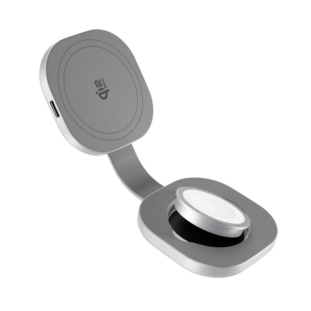Epico UltraBase Kompakt Trådløs Lader 25W for Smarttelefon / Apple Watch - MagSafe / Qi2 Kompatibel - Sølv