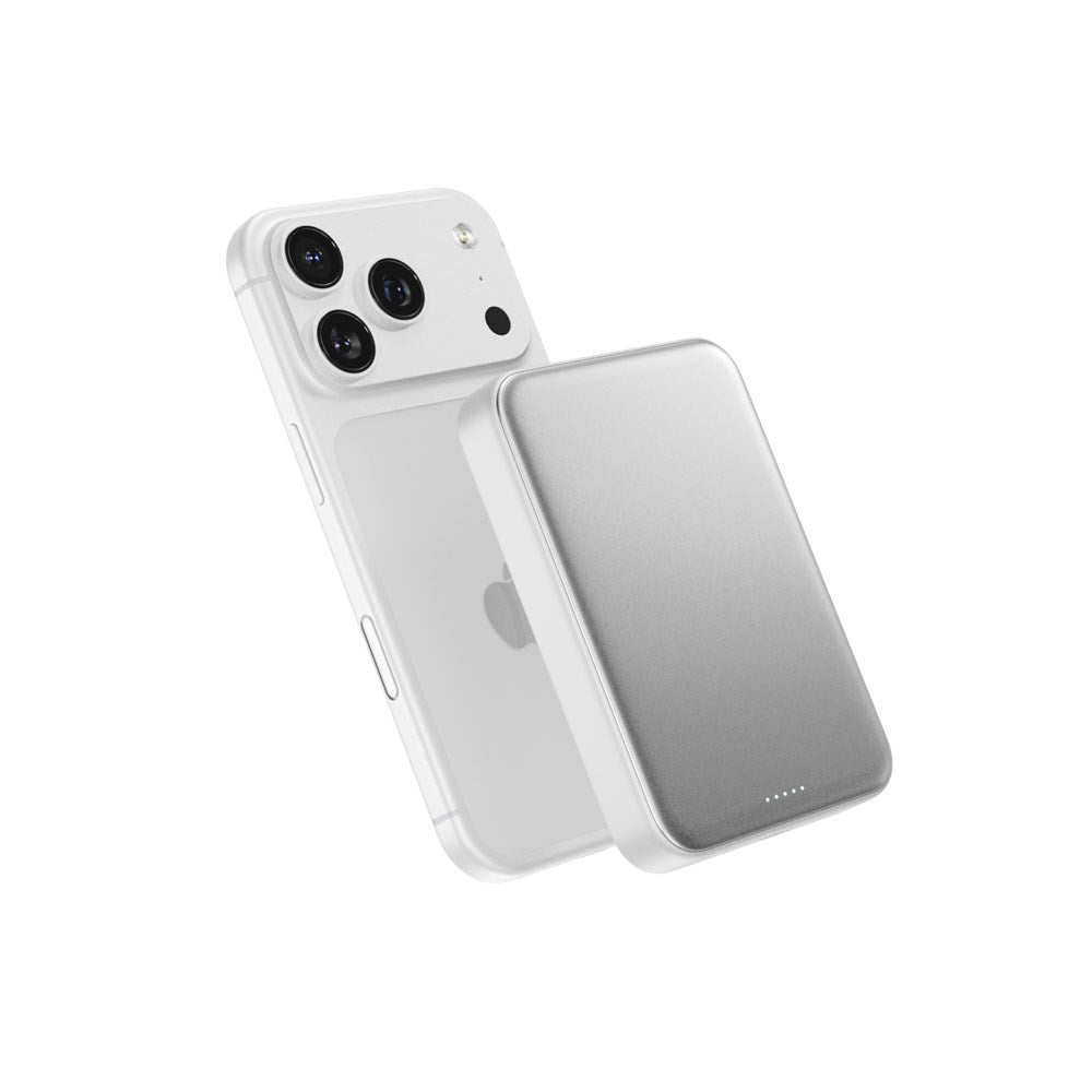 Epico UltraPack EM75 Alu Mag+ Trådløs PowerBank - 25W & 10.000 mAh - Qi2 / MagSafe Kompatibel - Sølv