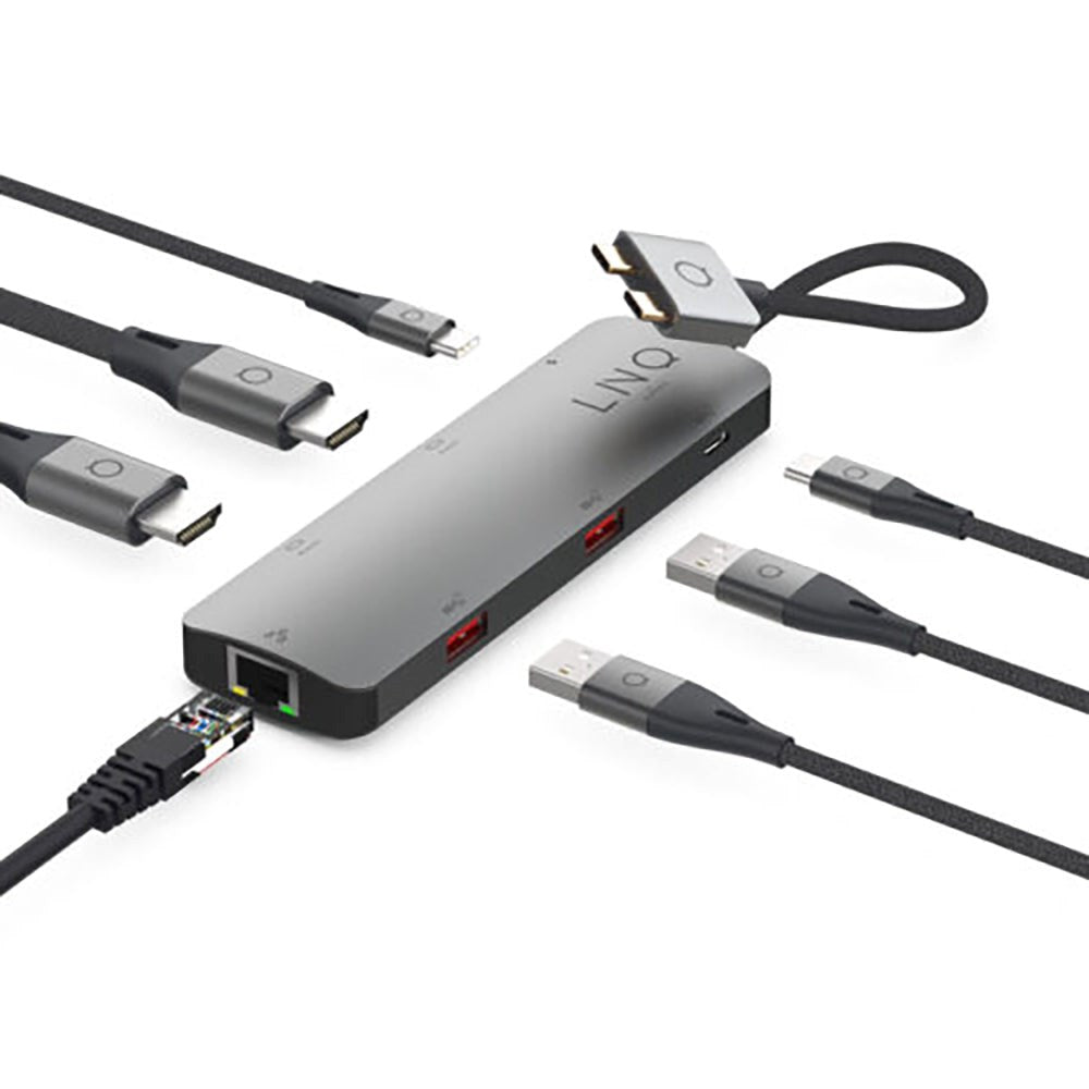 LINQ byELEMENTS 7in2 USB-C MacBook Multiport Hub - HDMI / USB-C PD / USB-A / Ethernet - Space Grey