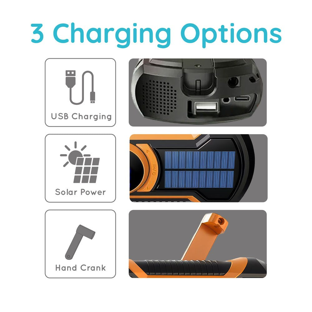 Just In Case Nødradio m. Bluetooth & 5000 mAh PowerBank - Svart / Oransje