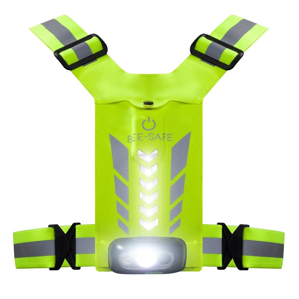 Bee-Safe Løpevest m. LED & Mobillomme - Gul