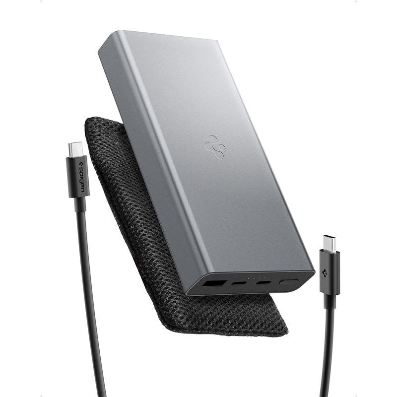 Spigen Essential 20 000mAh Powerbank med 2 x USB-C - 1 x USB-A - 30W - Grå