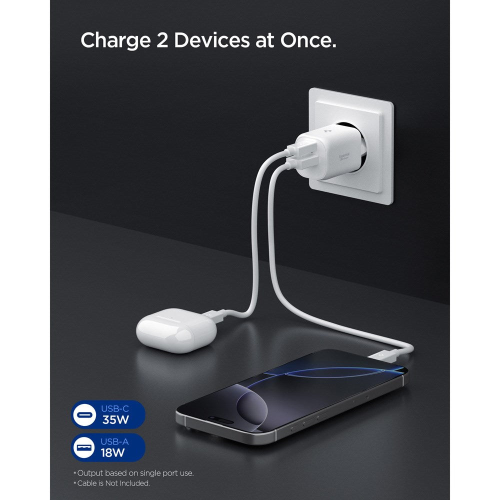 Spigen Essential 35W Vegglader m. 1 x USB-C & 1 x USB-A - Hvit