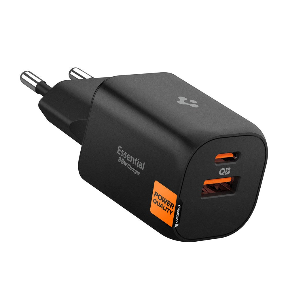 Spigen Essential 35W Vegglader m. 1 x USB-C & 1 x USB-A - Svart