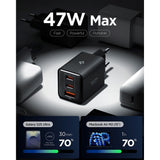 Spigen Essential 47W Vegglader med 2 x USB-C & 1 x USB-A - Svart