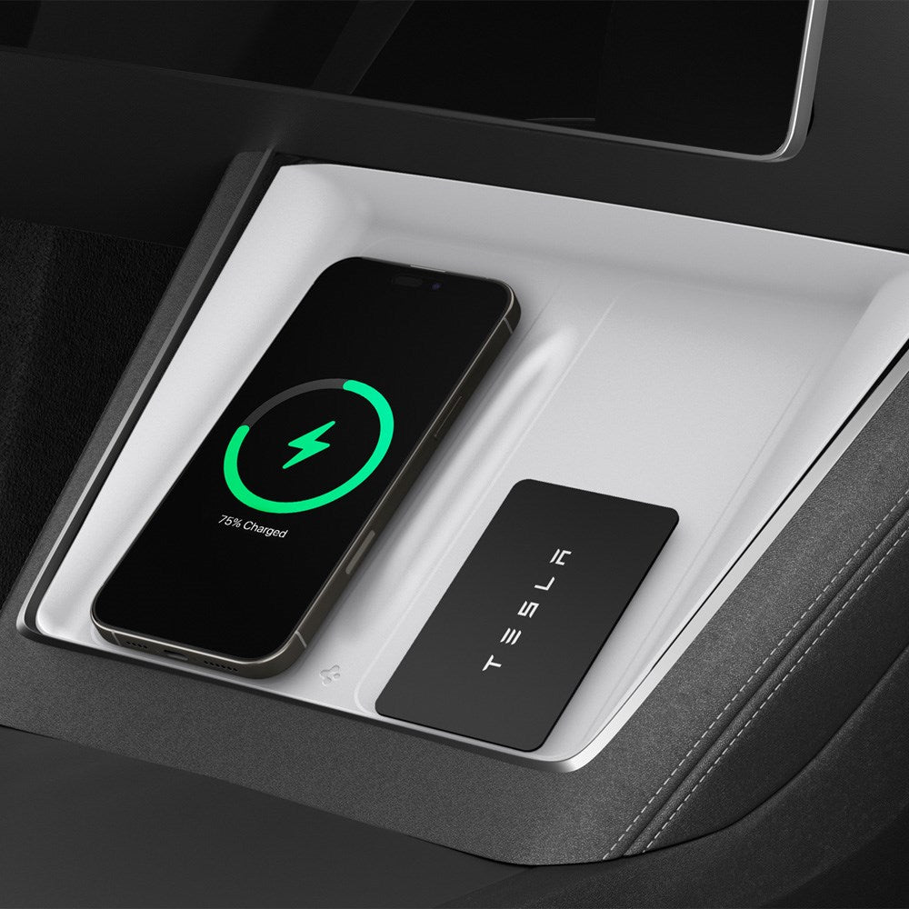 Spigen Wireless Charging Pad Deksel til Tesla Model Y Juniper - Hvit