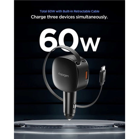 Spigen Essential Billader 60W med innebygd USB-C-Kabel & 1 x USB-C 1 x USB-A - Svart